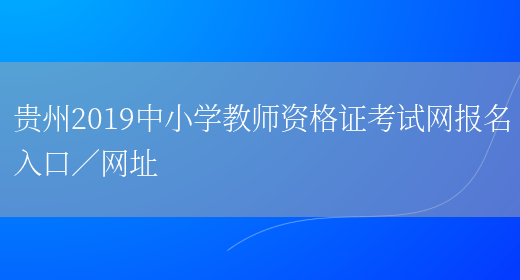 贵州2019中小学教师资格证考试网报名入口／网址