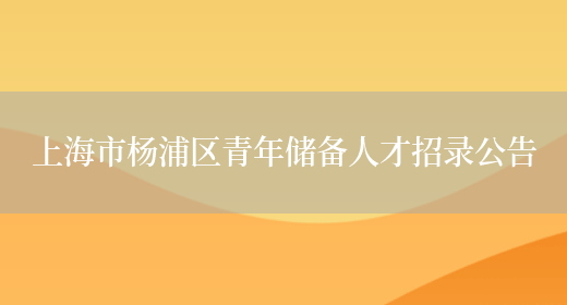 上海市杨浦区青年储备人才招录公告