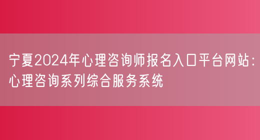 宁夏2024年心理咨询师报名入口平台网站：心理咨询系列综合服务系统