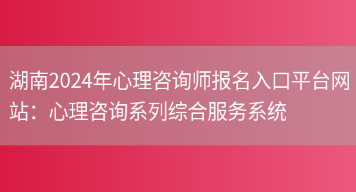 湖南2024年心理咨询师报名入口平台网站：心理咨询系列综合服务系统