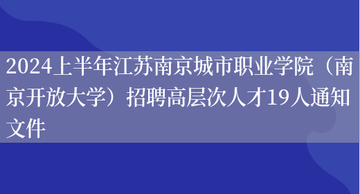 2024上半年江苏南京城市职业学院（南京开放大学）招聘高层次
