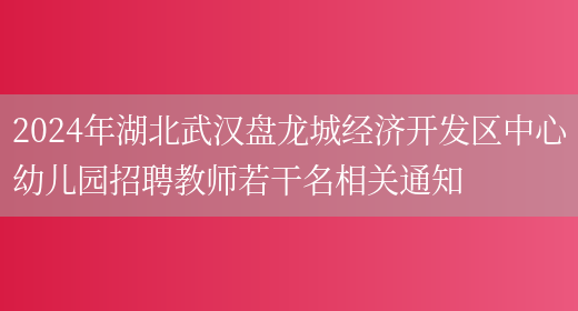 2024年湖北武汉盘龙城经济开发区中心幼儿园招聘教师若干名相关通知